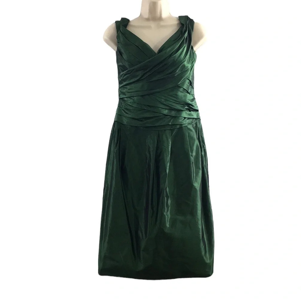 Vera Wang Green Pleated Bandage Wrap Silk Dress Womens 4 Sleeveless‎ Bridesmaid